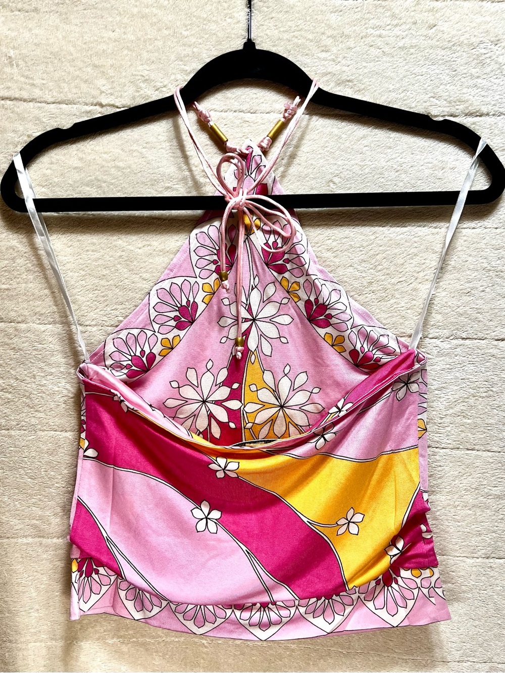 Banana Republic 100% Silk Halter Top Pink Floral Scarf Print NIP XS - Picture 3 of 8